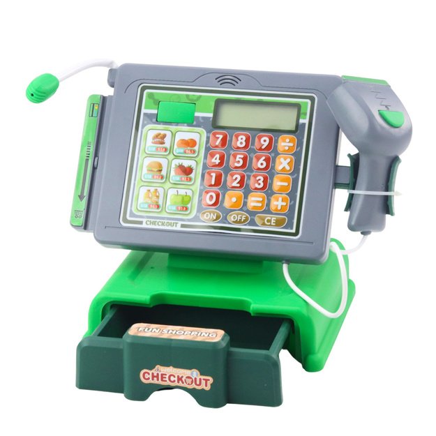 Cash Register For Kids Accessories Basket Fruit Lights Sounds Green 1