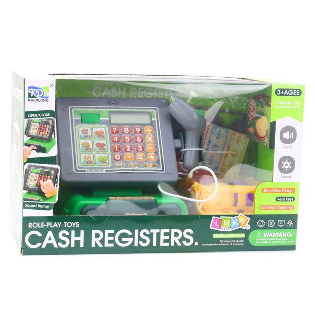 Cash Register For Kids Accessories Basket Fruit Lights Sounds Green 3