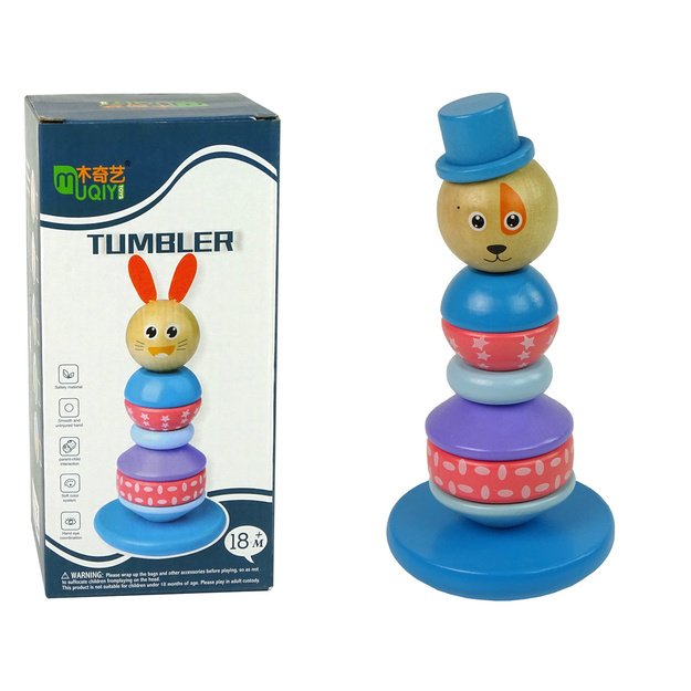 Wooden Educational Pyramid Dog with Hat Balancing Tower