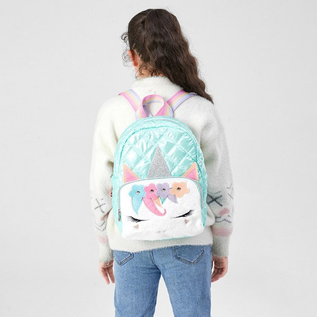 Children s Quilted School Backpack Unicorn Turquoise 32cm 2