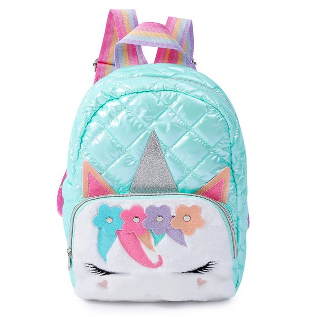 Children s Quilted School Backpack Unicorn Turquoise 32cm