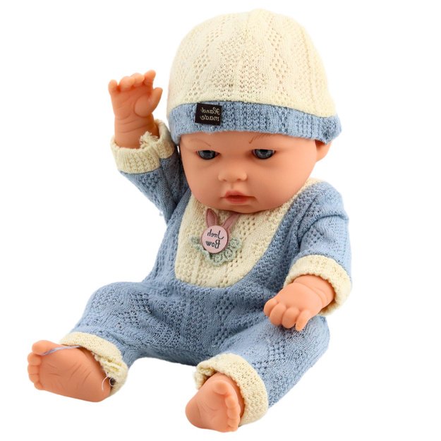 Baby Doll in Blue Knitted Outfit with Cap