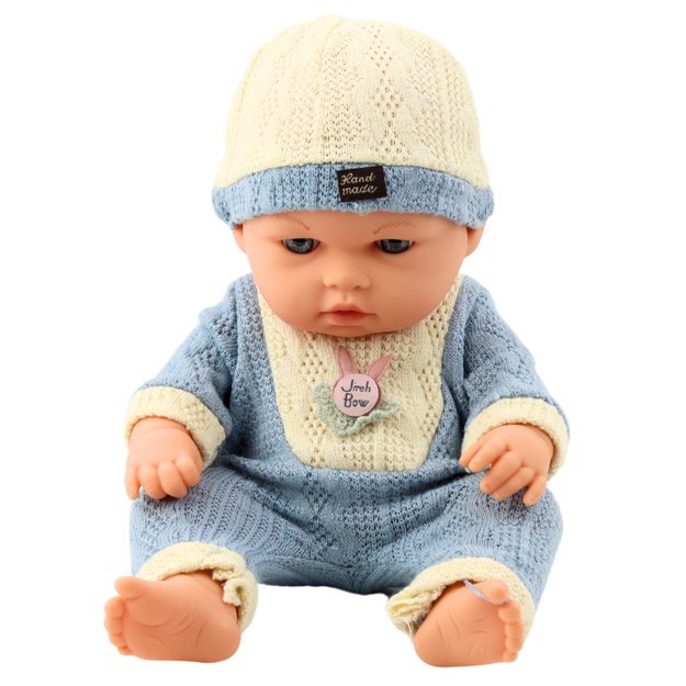 Baby Doll in Blue Knitted Outfit with Cap