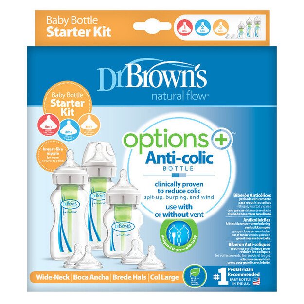 WB03606 Wide-Neck Options+ Bottle Starter Kit (2x270 ml & 1x150 ml bottles, 2x L2 & L3 Nipples, 2x Cleaning Brushes) 1