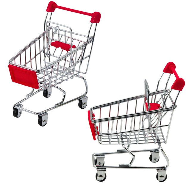 Mini lėlių metalinis prekybos vežimėlis