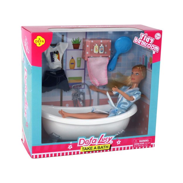 Vaikų lėlė Ilgi šviesūs plaukai Mėlynas chalatas Vonia Vonios kambarys 2