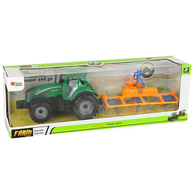 Green Tractor with Orange and Blue Rake Friction Drive