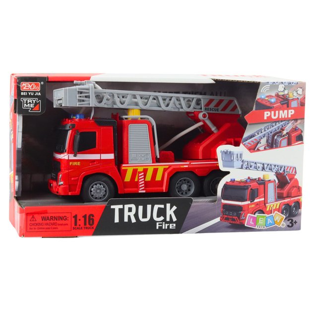 Fire Truck Fire Department Ladder Lights Sounds Water Spray 1:16 2