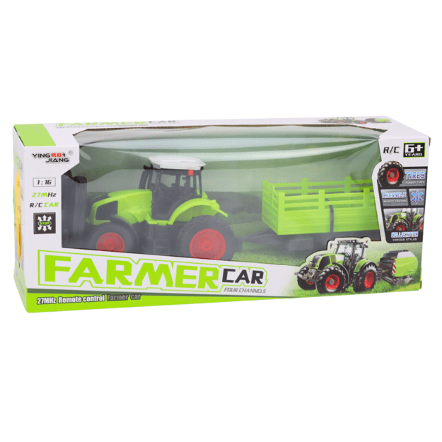 Nuotoliniu būdu valdomas RC traktorius su priekaba 1:16 žalias 8
