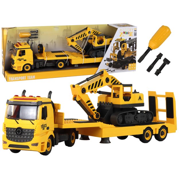 Sulankstomas vilkikas su vikšriniu ekskavatoriumi Garso šviesa 