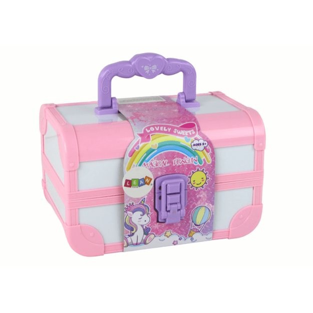 Set of beauty cosmetics for make-up doing nails in a pink case 5