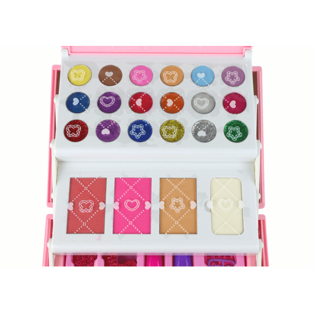Set of beauty cosmetics for make-up doing nails in a pink case 4