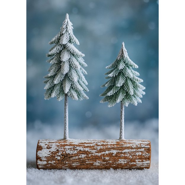 Christmas Tree Composition Decoration on a Trunk Covered with Snow 34 x 28 cm 1