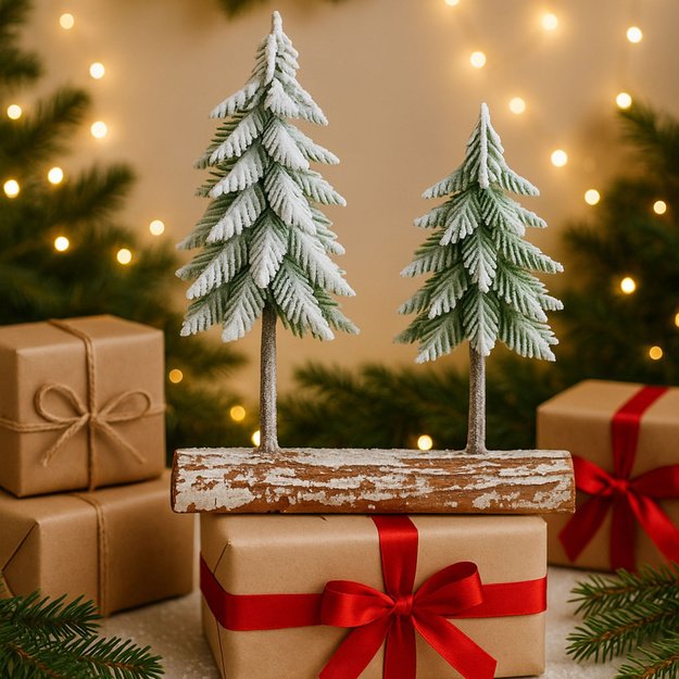 Christmas Tree Composition Decoration on a Trunk Covered with Snow 34 x 28 cm 3