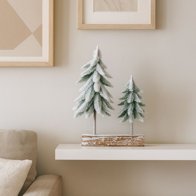 Christmas Tree Composition Decoration on a Trunk Covered with Snow 34 x 28 cm 4