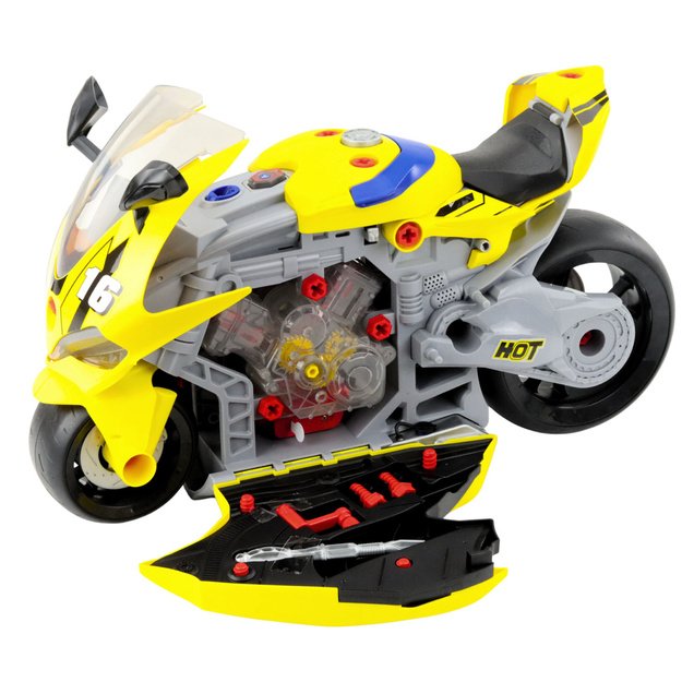 2-in-1 DIY Workshop Lights Sounds Smoke Motorcycle Yellow 43cm 2