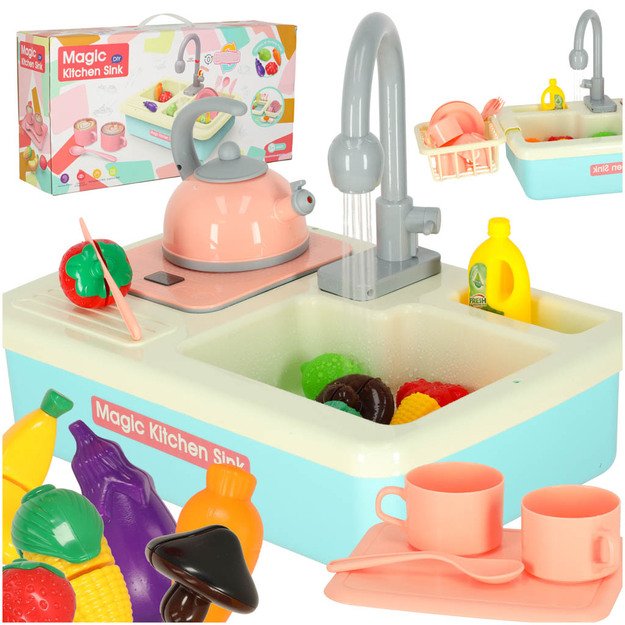 Vaikiška indų plovimo kriauklė su priedais vandens virdulys indukcinė kaitlentė XXL mėlyna