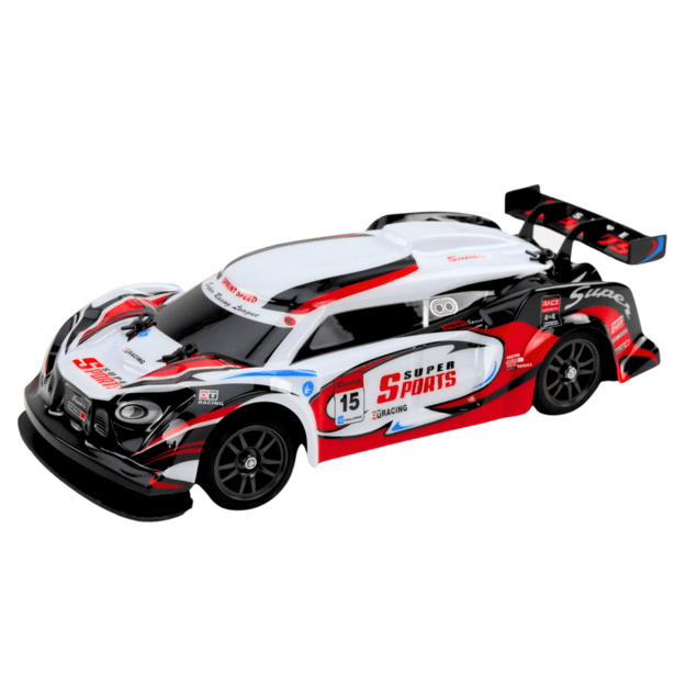 RC sportinis automobilis 1:16 Driftas keičiamais ratais baltos ir raudonos spalvos 1