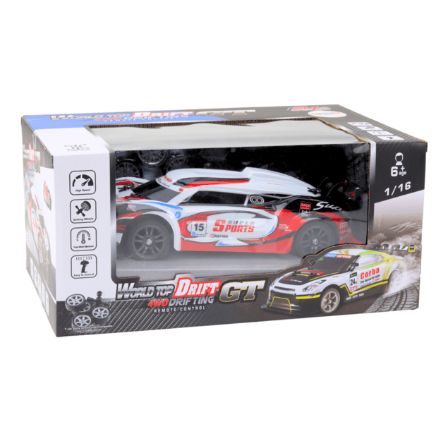 RC sportinis automobilis 1:16 Driftas keičiamais ratais baltos ir raudonos spalvos 6
