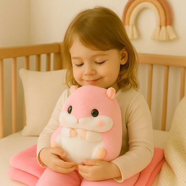 Plush Hamster Hand Warmer Blanket 100 x 90 cm 3in1 Pink 35cm 3