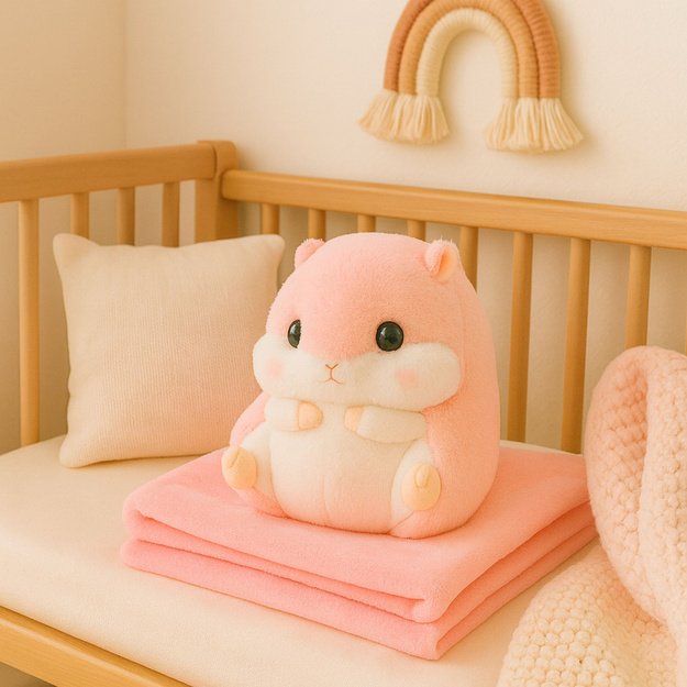Plush Hamster Hand Warmer Blanket 100 x 90 cm 3in1 Pink 35cm 1