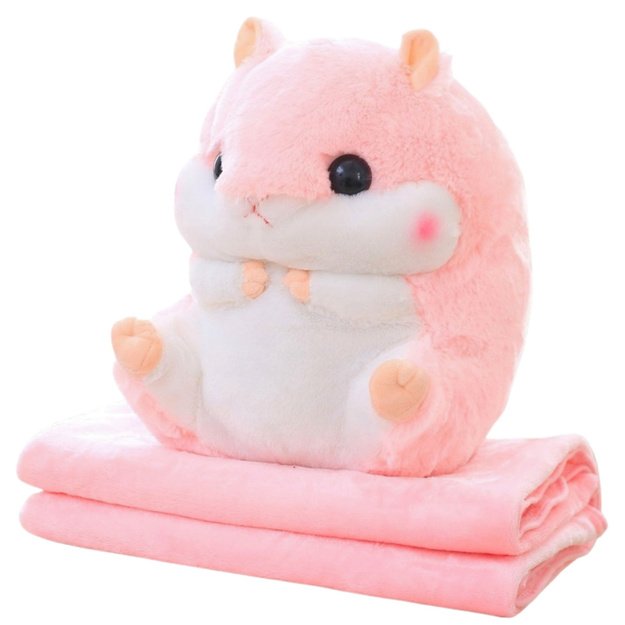 Plush Hamster Hand Warmer Blanket 100 x 90 cm 3in1 Pink 35cm 4