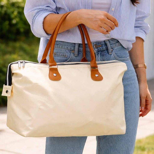 Moteri&scaron;kas daugiafunkcinis vežimėlio krep&scaron;ys mamai, skirtas kelionėms, smėlio spalvos 2