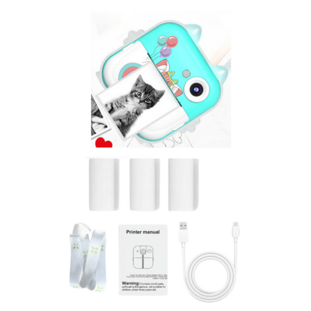 Instant Camera with Thermal Printer Games 3 Rolls Kitty Blue