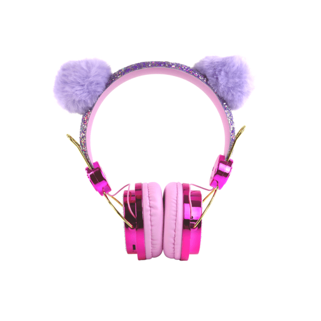 Wired headphones in shades of pink, adjustable ears, microphone