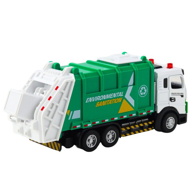 Garbage Truck For Kids Metal Cabin Bin Lights Sounds Green 3