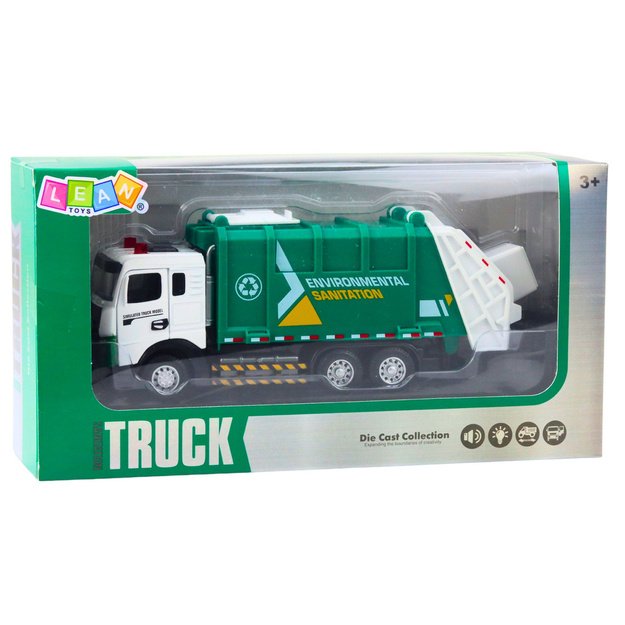 Garbage Truck For Kids Metal Cabin Bin Lights Sounds Green 5