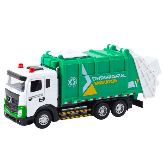 Garbage Truck For Kids Metal Cabin Bin Lights Sounds Green 1