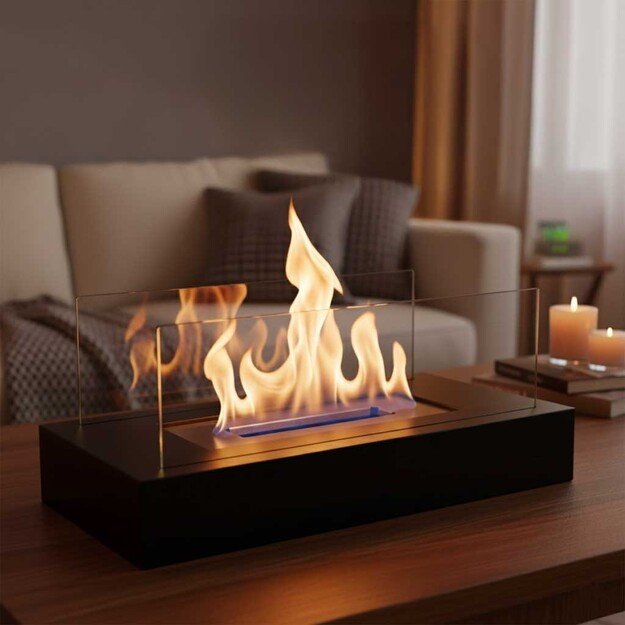 Laisvai pastatoma stačiakampė, nedūmijanti, ant stalo pastatoma biokuro krosnelė 8