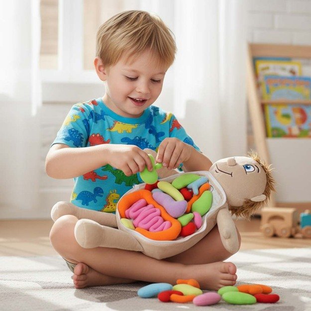 Anatomijos besimokantis berniukas su talismanu 11