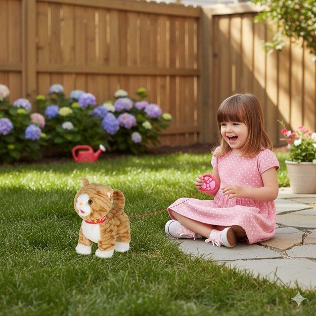 Interaktyvi katė ant pavadėlio miauksi vaik&scaron;to vizgina uodegą vizgina smėlio spalvos 9