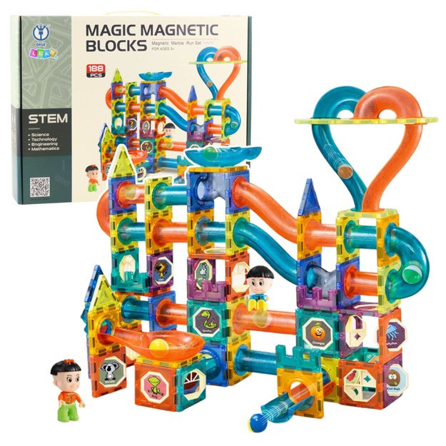 MAGIC MAGNETIC BLOCKS – magnetinių kaladėlių ir rutuliukų trasos rinkinys (188 dalys)