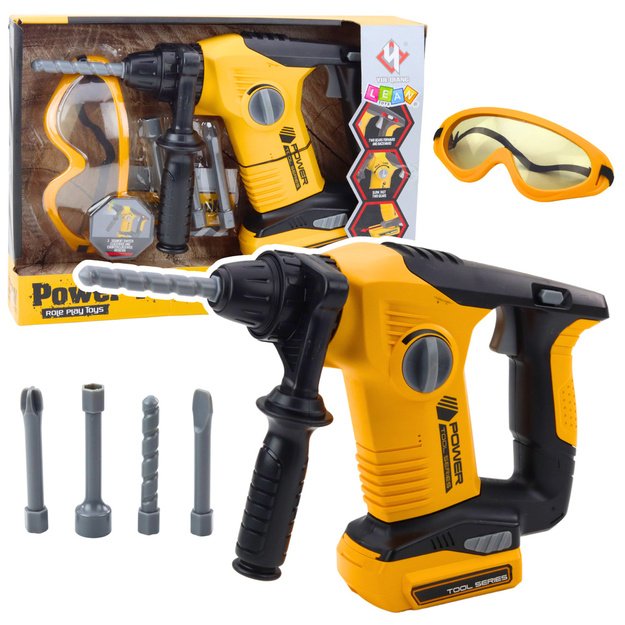 Children s Impact Hammer Drill 4 Interchangeable Bits Glasses Yellow