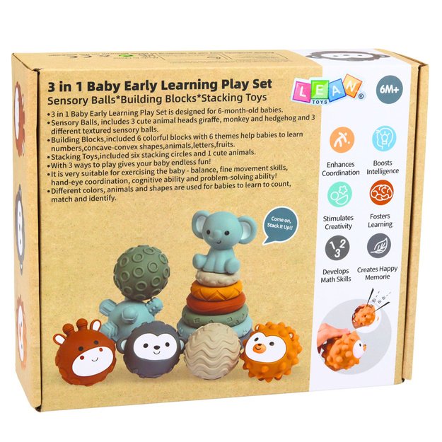 Set of Sensory Rubber Blocks for Babies 3 in 1 Balls Tower 6