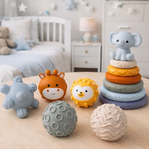 Set of Sensory Rubber Blocks for Babies 3 in 1 Balls Tower 5