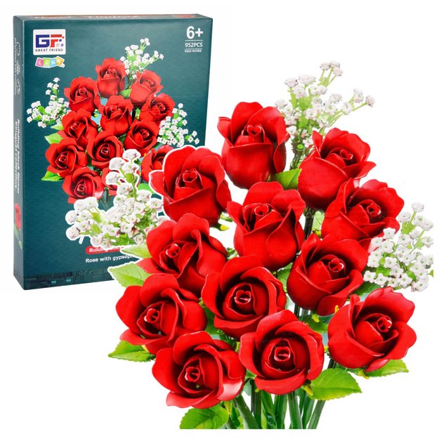 Rožių puokštė su gipso gėlėmis