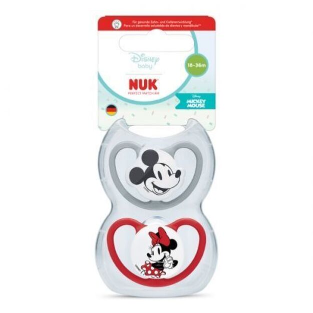 NUK Air Soother 18–36 mėn. silikoninis ortodontinis čiulptukas – raudonas su Mickey Mouse
