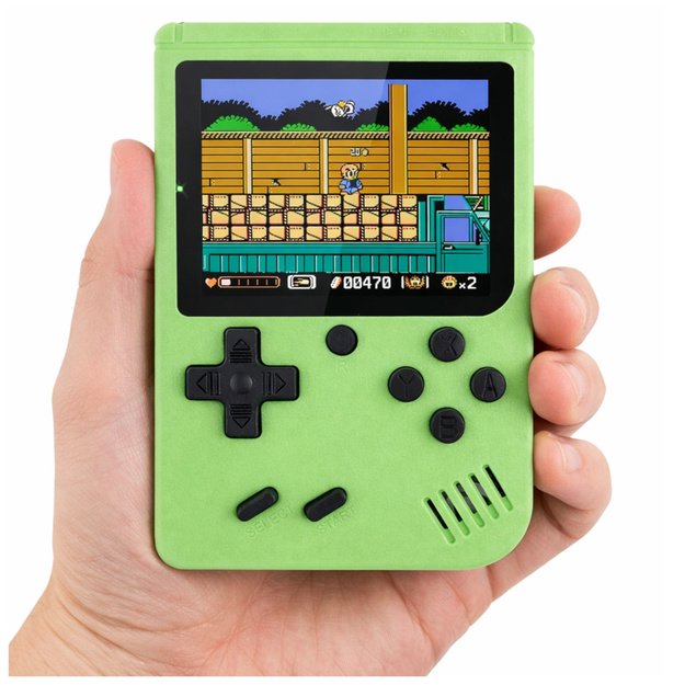 Nešiojama retro elektroninė žaidimų konsolė su 108 žaidimais, žalia 2