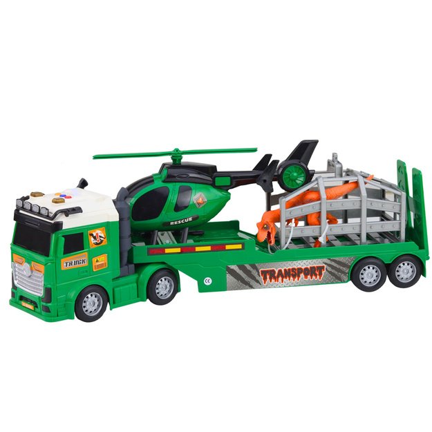 Dinosaur Transport Set: Truck, Tow Truck, Helicopter, Lights, Sound 1
