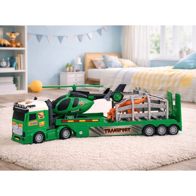 Dinosaur Transport Set: Truck, Tow Truck, Helicopter, Lights, Sound 2