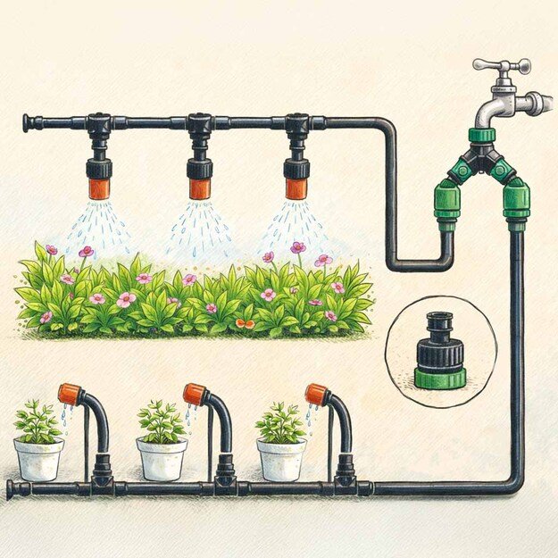 LUARO sodo laistymo sistema su vandens užuolaida ir migla 25 m 9