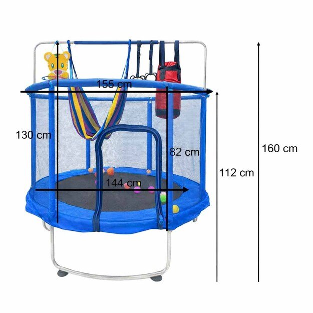 Vaikų batutas sodo kamuolio tinklas krep&scaron;inio kamuolys 155cm mėlynas 7