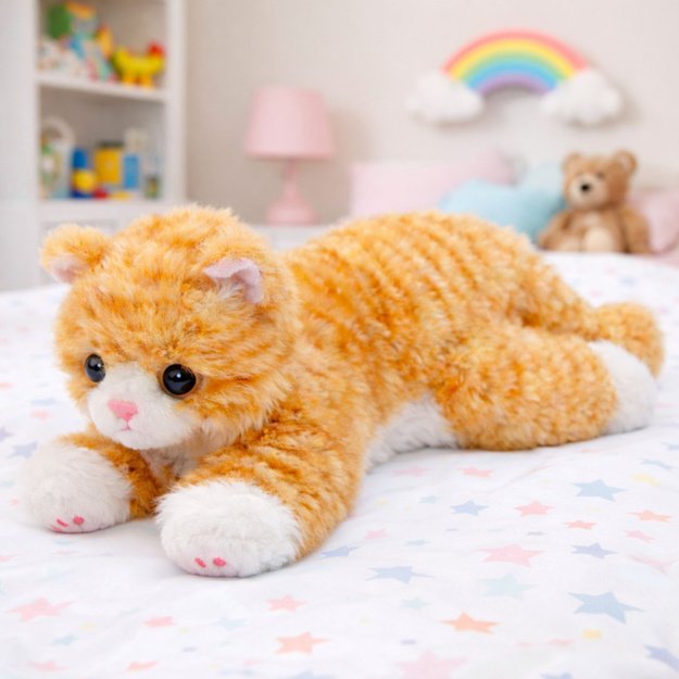 Plush Mascot Cuddly Toy Ginger Kitten Lying Down 38 cm