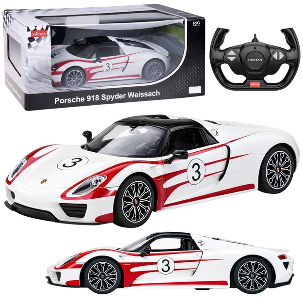 Porsche 918 Spyder Performance Remote Controlled RC Car White Rastar 1:14