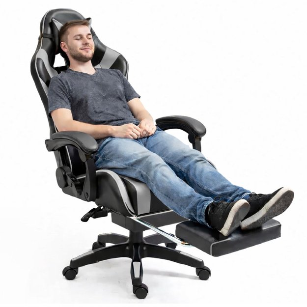 LEAN žaidimų kėdė, juodos ir pilkos spalvos