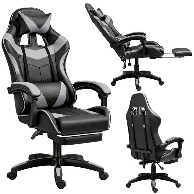LEAN žaidimų kėdė, juodos ir pilkos spalvos